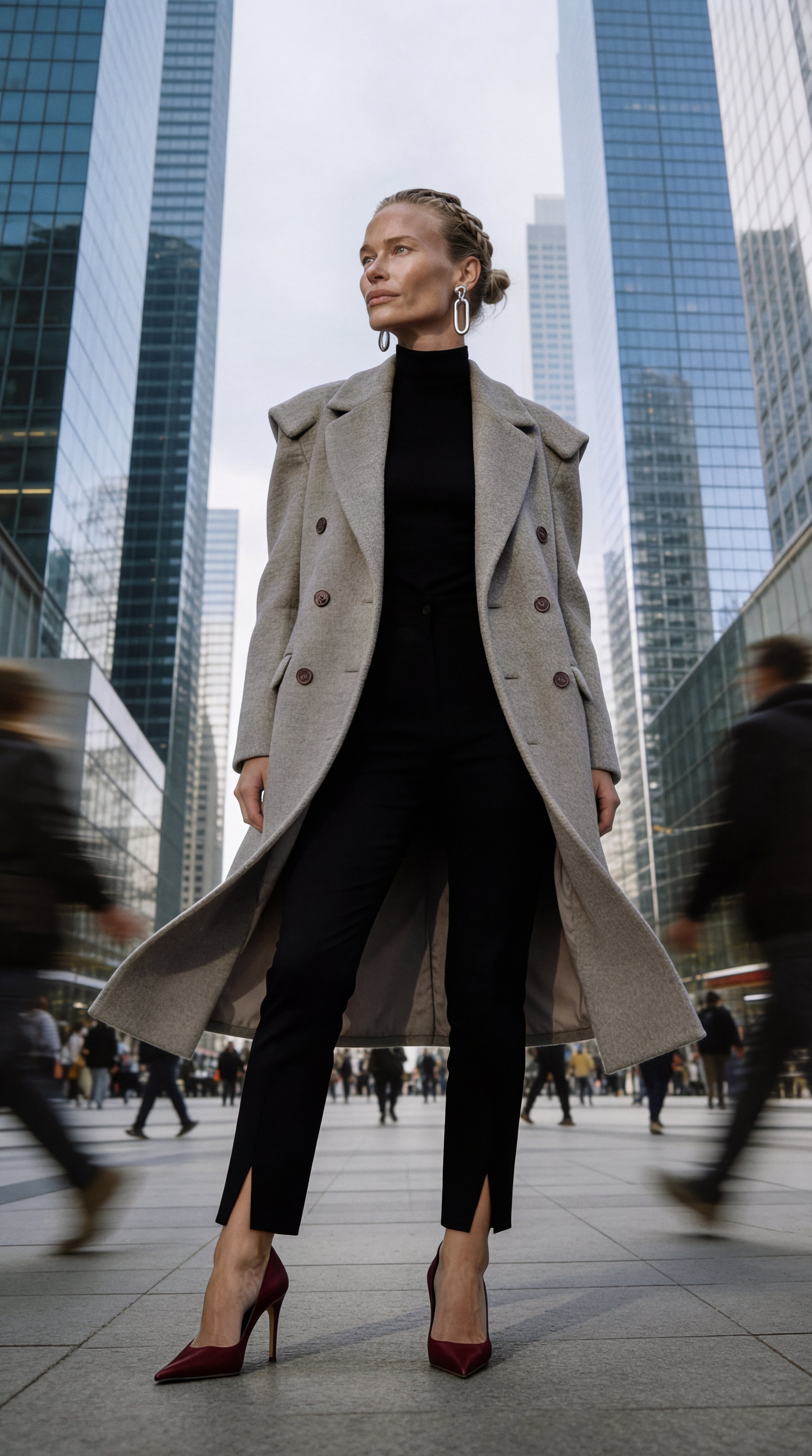 Jewels in Motion — full-length portrait among skyscrapers