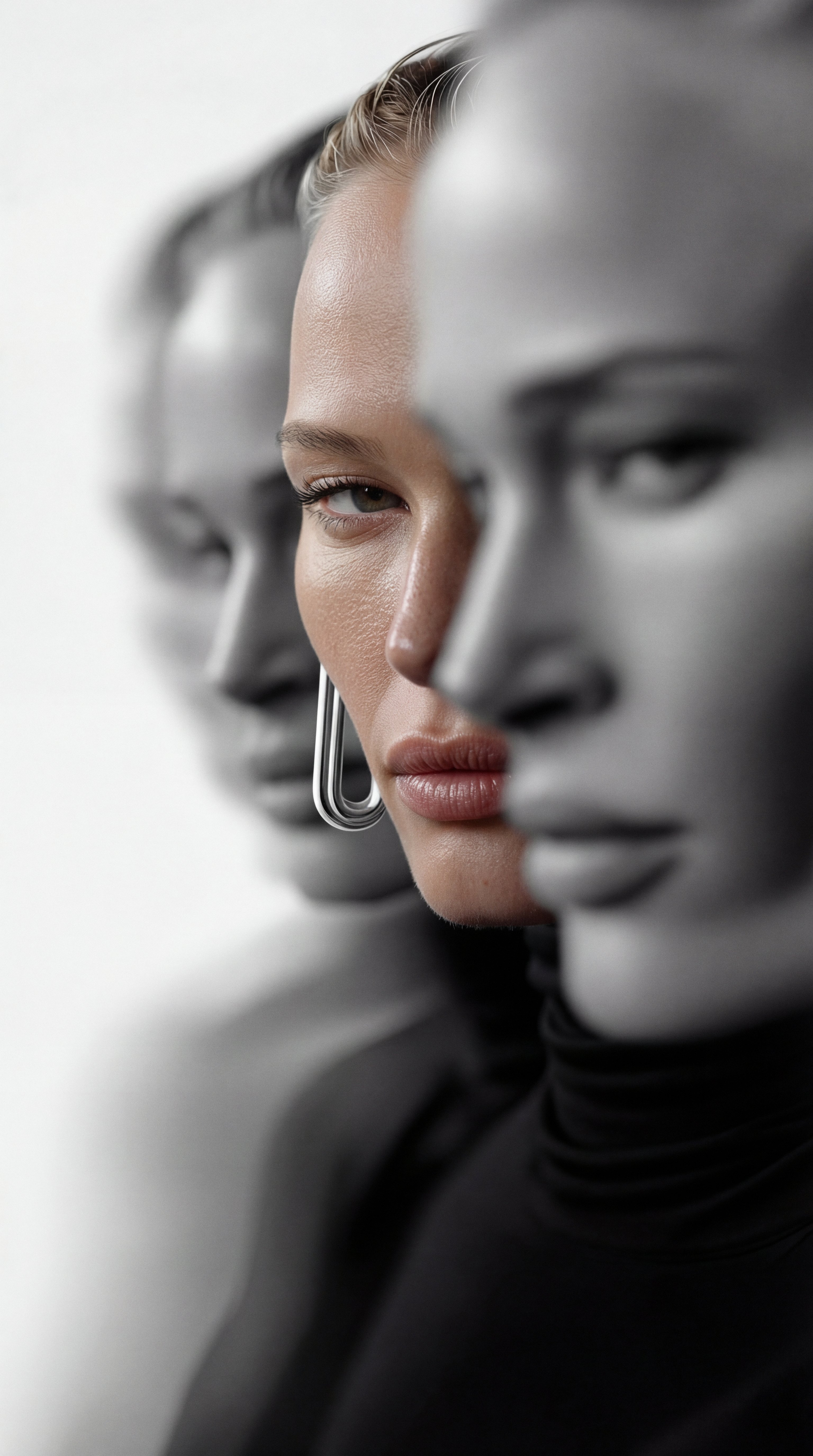 Jewels in Motion — layered close-up portrait with earring