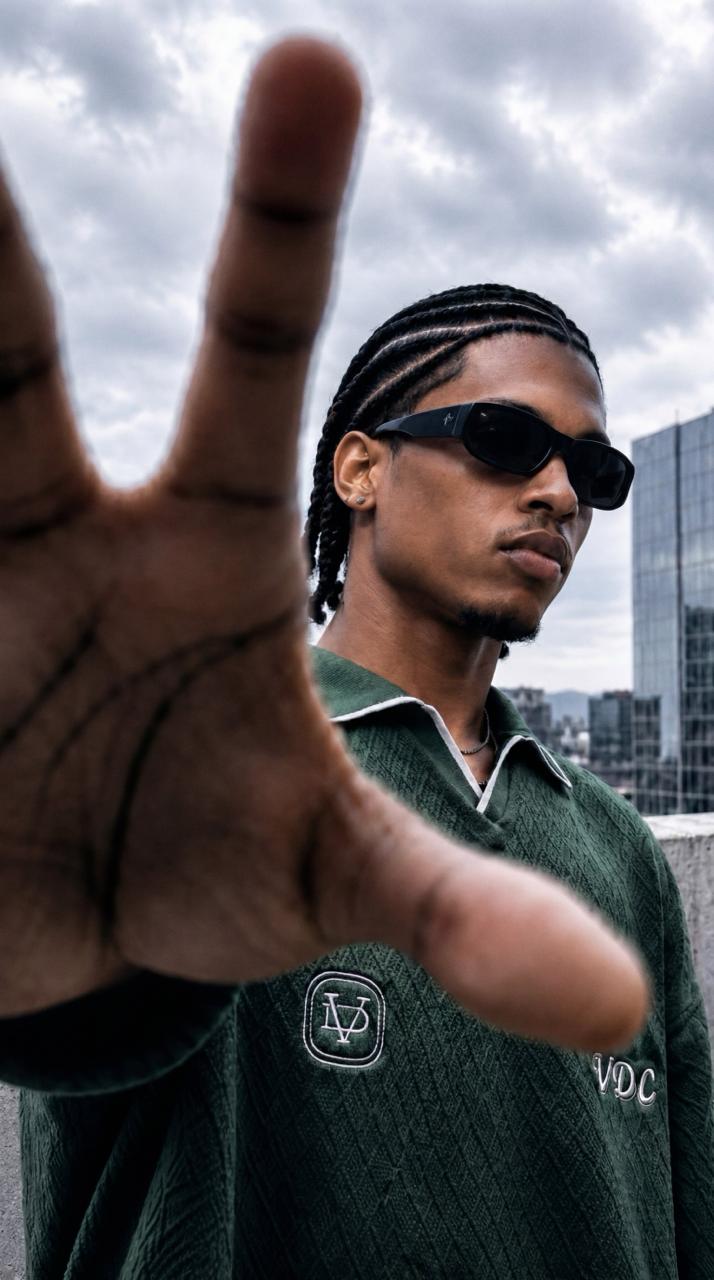 SHIFT — green polo, sunglasses, rooftop skyline